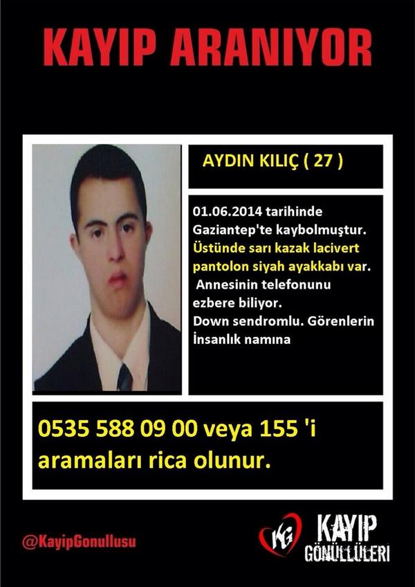 RT Kayıp Gaziantep Aydın Kılıç Down Sendromlu 7 gündür haber alınamıyor