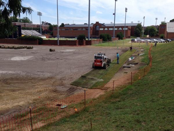 Grass is going down in our new facility. UNCG athletes and students will enjoy the new surface.