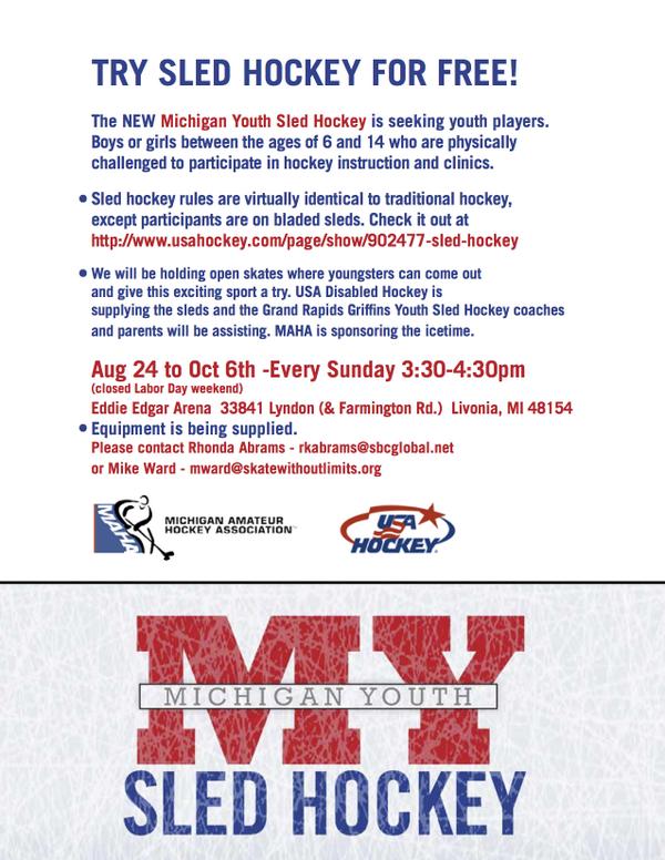 STAR_Rehab_Corp's tweet photo. SE Michigan is forming a Youth Sled Hockey program! http://t.co/xevms57tPe