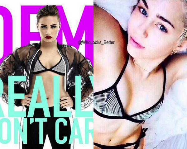 Who Wore Triangl Penny Wanderlust Bikini Better? 
Demi Lovato VS Miley Cyrus 
RT for Demi 
FAV for Miley