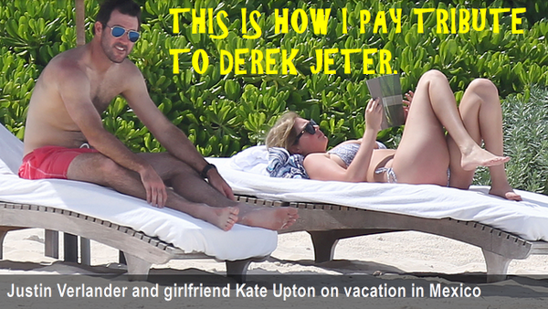 VintageDet's tweet image. PHOTO: Justin Verlander pays tribute to Derek Jeter in his own special way. #tigers #mlb #yankees #KateUpton
