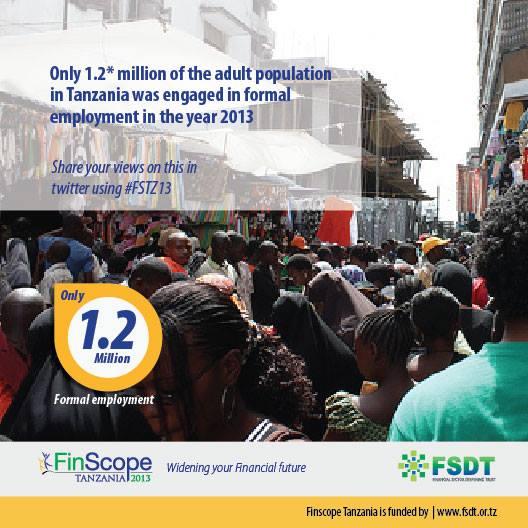 FinScopeTZ's tweet photo. Only 1.2 million of the adult population in Tanzania was engaged in formal employment in 2013 #poverty #development http://t.co/ETlYzXfIkl