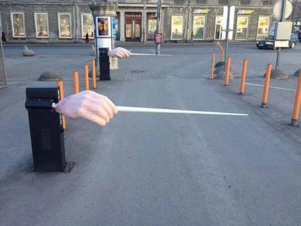 LACOtweets's tweet photo. Check out these conductor’s baton parking gates at Estonia Theater. We should get one to pass thru our office door. http://t.co/mG7oM9fMbj