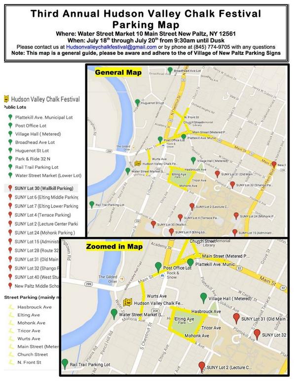 Here's a parking map for those coming to #HVChalkFestival this weekend! Lots of spaces available for attendees.