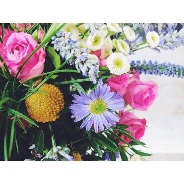 ¡Nos encanta la combinación de colores! #lavanda #aster #rosapitimini #matricaria #craspedia #colorful #flowersar...