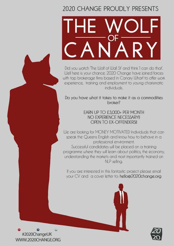 <a href="/LACAUK_LTD/">LACAUK</a> Youth employment programme #WolfOfCanary launching on the 2nd Aug! Pls RT #2020Change