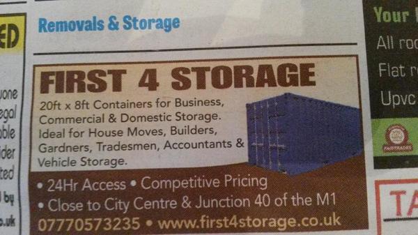 First4Storage's tweet image. Our ad in the paper.#wakefieldhour secure container storage. Ideal for House Moves Builders Gardners Tradesmen...
