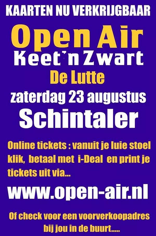 openairdelutte's tweet photo. 23 Augustus Open-Air Keet'n Zwart in #DeLutte RETWEET &amp; LIKE ons op FB en maak kans op 2 vrijkaarten. #Schintaler http://t.co/DMR4O77bwc