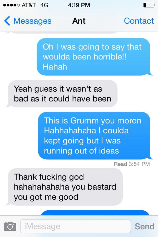 GRUMM_and_coke's tweet photo. @Ant_DeLaurentis is so gullible http://t.co/hWS5Jfb5bp