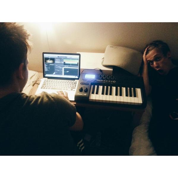 Softengineband's tweet image. It's 11:45 PM. Arranging synths in our hotel room. Well this isn't a  big fancy studio this time but it's alright.