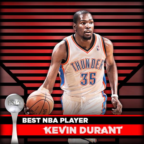 NBA's tweet photo. Congrats to @KDTrey5 of the @okcthunder... voted Best NBA Player at the #ESPYs! http://t.co/GWGlh1DkSl