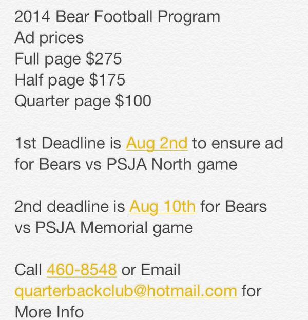 Football Program Ads on Sale Now!!! #psja