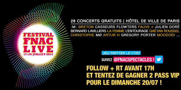 #Jeu Gagnez 2 Pass VIP pr 20/07 à #fnaclive avec #BernardLavilliers ✌ Prog:goo.gl/d4Hseo
◈ Follow+RT avt 17h