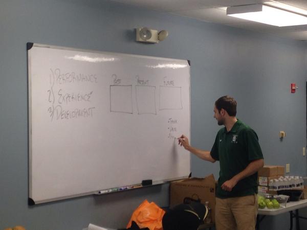 TomAnastos's tweet image. Here players listen to Coach AJ to learn about mental preparation...