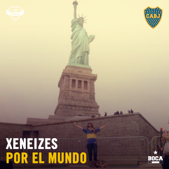 BocaJrsOficial's tweet photo. #Xeneizes por el Mundo. Karina Vallone en Nueva York. "Mi papá es fanático de #Boca y me lo transmitió a mi" http://t.co/jJ9ZhsLPYd