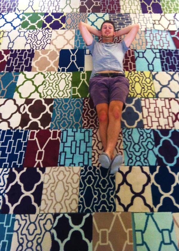 One of our design interns <a href="/RichardPilbeam/">Richard Pilbeam</a> enjoying the new carpets a bit too much! #NewCollection #GetBackToWork