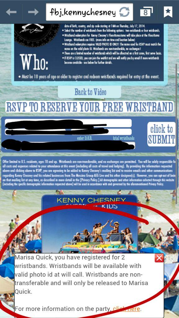 MarisaQuick's tweet photo. @kennychesney  Does ths mean I'm guaranteed wrist bands?Ppl r saying it doesn't. We're all confused! Help!? Please?! http://t.co/zVtMXuv97x