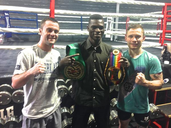 Pro_SW_Gym's tweet image. @RichardCommey with @RealCFrampton and John Simpson @McGuigans_Gym today showing of his belts.