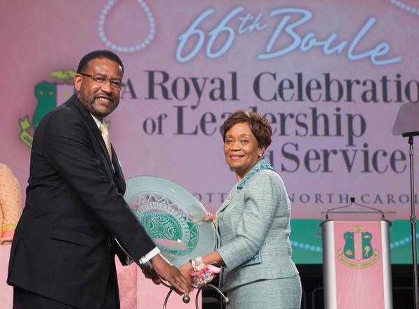 Ronald L. Carter receives Presidential Award from Alpha Kappa Alpha for JCSU’s foster care initiative.  #akaboule2014