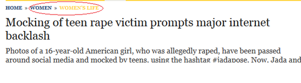 romena_uk's tweet photo. Telegraph reporting photos of a teen's rape being turned into a meme in "women's life" section #everydaysexism http://t.co/EbzWzg09WI