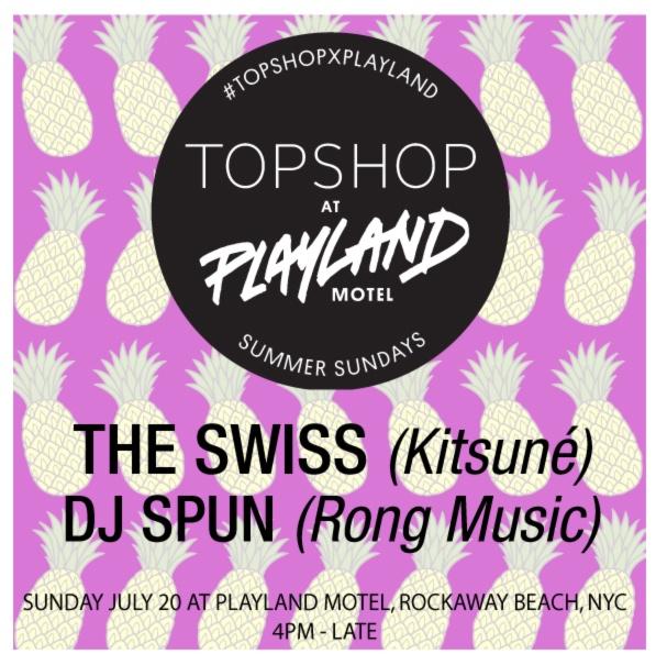 Beats at the beach this weekend! @topshop x @playlandmotel @swissdisco #DJSpun #kitsune @rongmusic #topshopxplayland