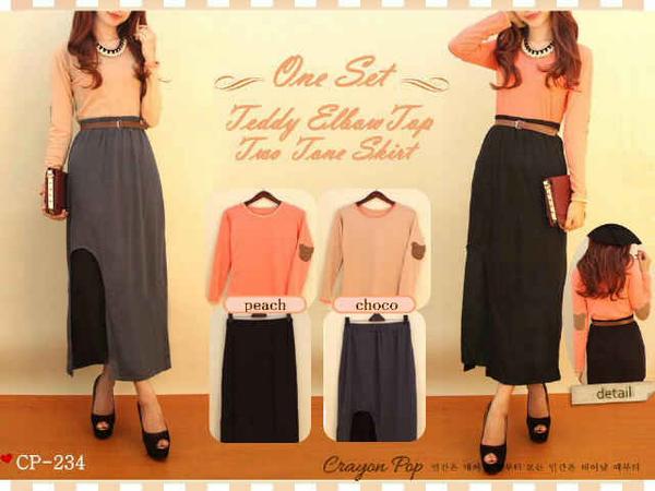 CheckThisOutOS's tweet image. Code: Cp-234 • Rp 98,000 #oneset elbow teddy top+two tone skirt matt:spandek+belt fit to L #rokunik