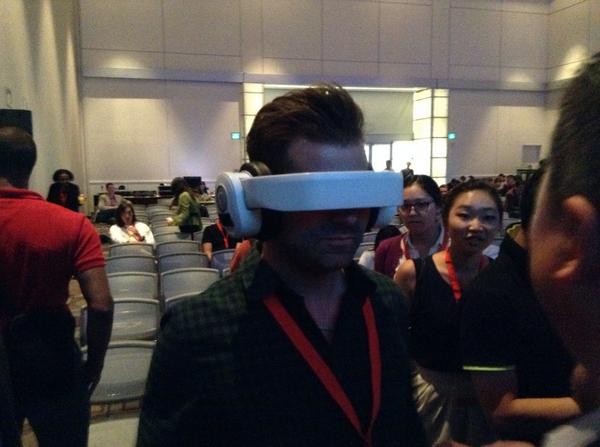 Everybody was crazy about Ed Tang's headphones with the headband that flips down to project video! #avegant #wtla