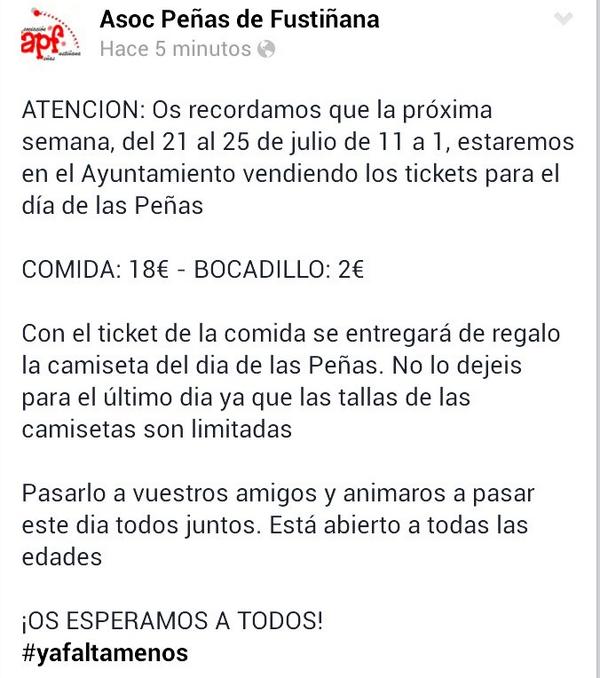 APFusti's tweet photo. Venta de tickets para el día de las Peñas #yafaltamenos http://t.co/hW3Y27BMAC