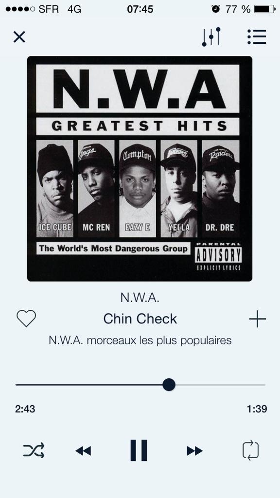 TotalementTic's tweet image. #NWA #ChinCheck. Je ressors les musiques qui trainait au fond d'mon iTunes ! 👌😘