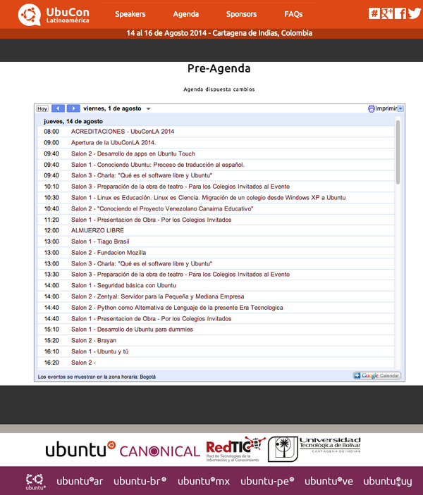 ubuntuco's tweet photo. ¡Conozca la Pre-Agenda del evento! - http://t.co/kesKrKBePJ #UbuConLA 2014!! #Ubuntu http://t.co/9gkuejPcfu