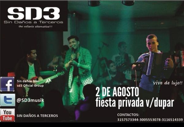 LaSoyadera's tweet photo. #HOY La Banda @SD3musik Estarán En Vivo, Fiesta Privada - Valledupar!!! @PatinoBass @CLUBFANSSD3 http://t.co/xpeycFRqy6
