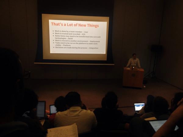 ForumOne's tweet photo. .@wwhurley speaking to a full room about #automation and #drupal at #CapitalCampDC #drupal4gov @CapitalCampDC http://t.co/ub7SoWcEpS