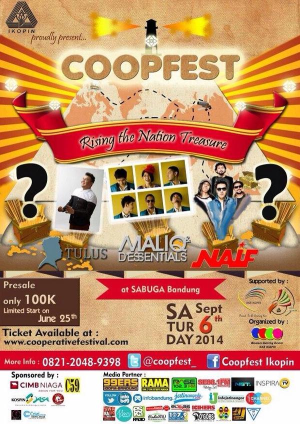 <a href="/sman22bandung/">SMAN 22 Bandung</a> IKOPIN Present <a href="/coopfest_/">ig : coopfest_</a> | 6 September 2014 | <a href="/Maliqmusic/">MALIQ & D'ESSENTIALS</a> <a href="/Naifband/">NAIF</a> <a href="/musiktulus/">Musik Tulus</a> | at Sabuga Bandung