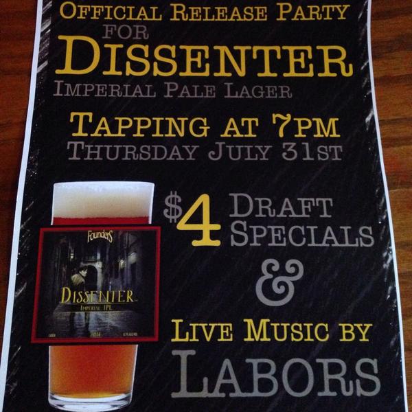 AddisonAshbaugh's tweet image. Join @foundersbrewing @SheffieldsBBQ  for a special beer release Dissenter imperial pale lager! music by @LABORSS