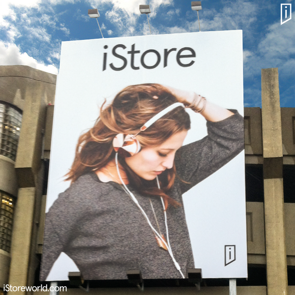 iStoreworld's tweet photo. It's a bird, it's a plane... It's the new iStore banner! Spotted @CentreRockland #MTL #Montréal #fashion #sneakpeek http://t.co/E6i5VcKdIs