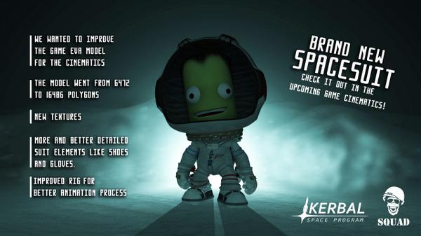 KerbalSpaceP's tweet photo. Notice anything different in our #KSPFirstContract cinematic? Have a detailed look at new EVA duds only in cinematics http://t.co/YeHxhkwGAV