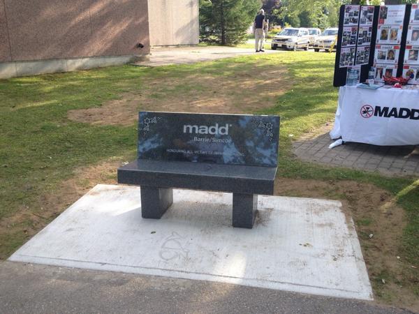 FM92SouthSimcoe's tweet photo. #MADD Barrie-Simcoe unveils bench in honour of all victims of impaired driving http://t.co/CjrwiKqI4v