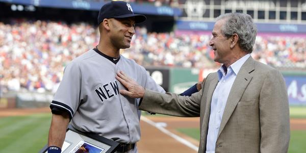 MLB's tweet image. .@Rangers gave Derek Jeter the presidential treatment at Globe Life Park. #FarewellCaptain
