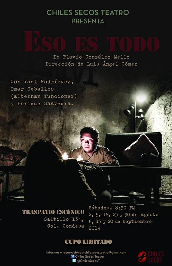 OETeatral's tweet photo. @REVISTA_VINILO Reestreno #EsoEsTodo de @FlavioGonzalezM Dir. Luis Ángel Gómez. Sábado 2 8:30pm @TraspatioEscena http://t.co/VYoXZx2GHa