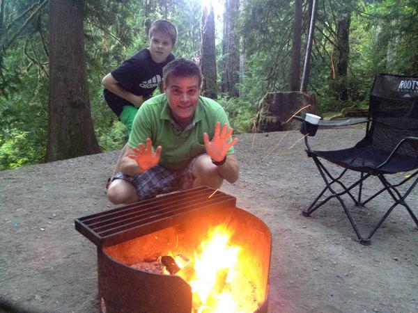 Adam perfects the campfire photobomb #goldstream #staycationbc