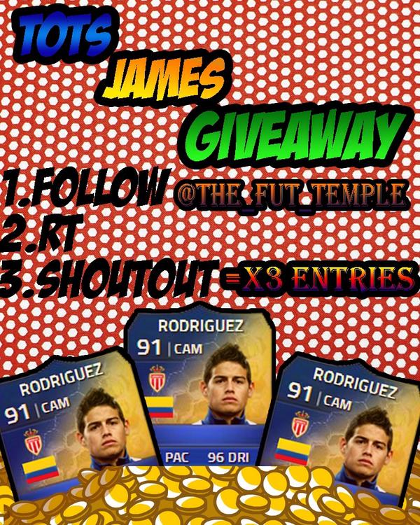 THE_FUT_TEMPLE's tweet photo. TOTS JAMES RODRIGUEZ GIVEAWAY

✅1.FOLLOW @THE_FUT_TEMPLE 

✅2. RETWEET!

✅3. SHOUTOUT=x3 ENTRIES!!

GOOD LUCK! http://t.co/ZmGcWAKbEV
