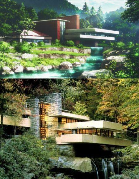 エムシ Op Twitter 雑賀教授の自宅が建築家のフランク ロイド ライトの落水荘のオマージュと聞いて見てみたが予想以上にそのままだった Pp Anime Http T Co Ym4w7w1pcv
