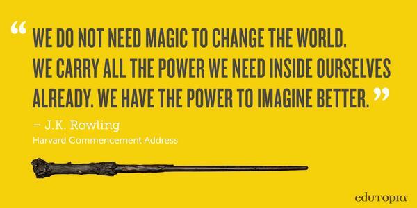 edutopia's tweet photo. After all, without imagination, we’re all just muggles. ;) #HappyBirthdayJKRowling #HappyBirthdayHarryPotter http://t.co/p40PEWxGX1