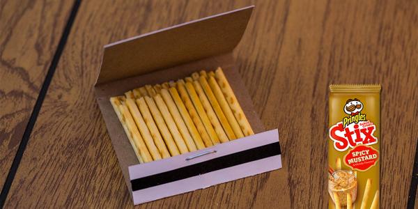 Pringles's tweet image. NEW Spicy Mustard flavor– ignite some crispy, crunchy #PringlesStix love.