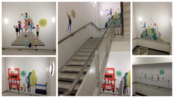 cwpluscharity's tweet photo. Our latest art installation @chelwestft by #HannahAlice, encouraging visitors to take the stairs instead of the lift http://t.co/GCd8dk0I0i