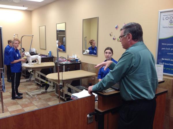 The boss talking to a VERY engaged team at S. Myrtle Beach salon (2109)!