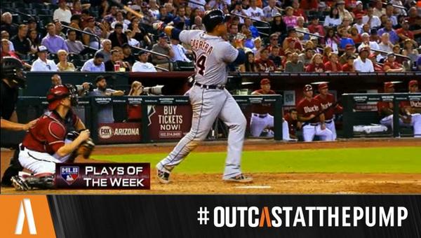 OutcastMedia's tweet photo. #NowPlaying: @MLBNetwork #PlaysOfTheWeek- @Tigers Miguel Cabrera hit a home run against the @Dbacks #OutcastAtThePump http://t.co/aJ2klQh86G