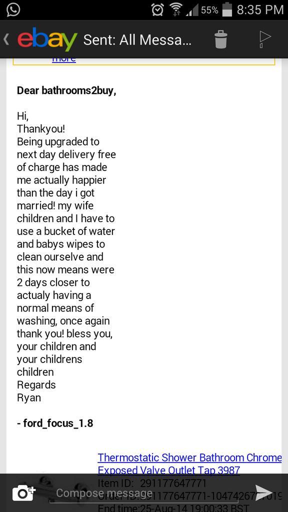 Bought a shower, got uprgraded to next day delivery for free..