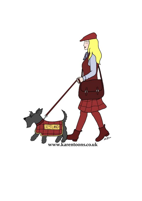 karentoons's tweet image. @peoplemakeGLA @Glasgow2014 Commonwealth Games Opening Ceremony Cartoon - Scottie Dog &amp;amp; handler #Glasgow #Scotland