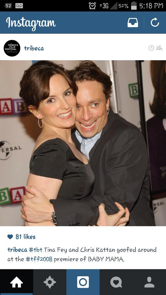 Amanditamo's tweet photo. Two of my favorites on @TribecaFilm's instagram! @ChrisKattan #tinafey #snlalums http://t.co/1kRkYQ1usy